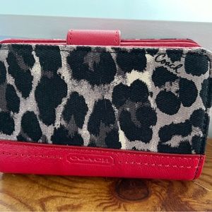 COACH wallet leopard print with red leather accents